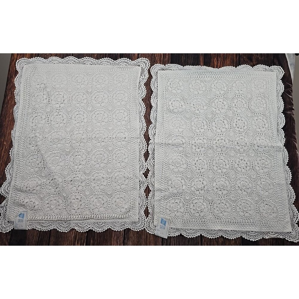 Vtg Keeco Hand Made Crochet Pillow Sham Set Standard All Cotton White 21" x 27"